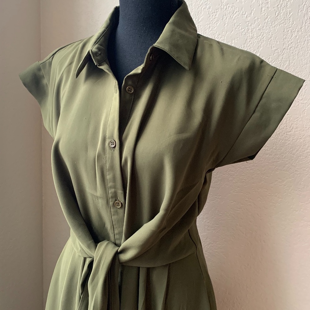 Olive Midi Dress with POCKETS